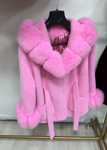 Pembe Kısa natural  Kürk Detaylı Kadın Mont - Görsel 4