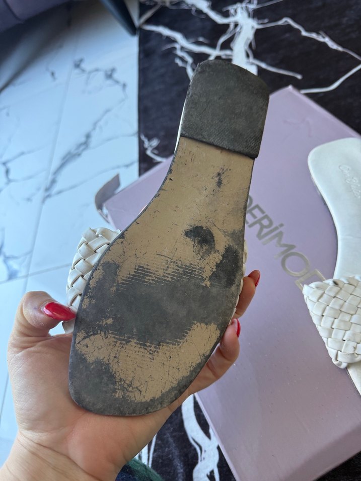 Beyaz Örgü Detaylı Kadın Terlik - Görsel 2