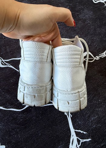 Beyaz Platform Topuklu Bağcıklı Kadın Spor Ayakkabı - Görsel 5