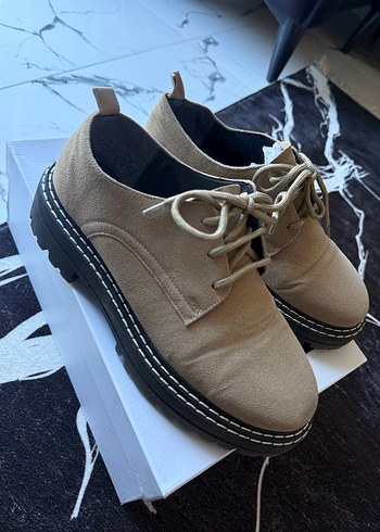 Bej Süet Kadın Günlük Oxford Ayakkabı - Görsel 2