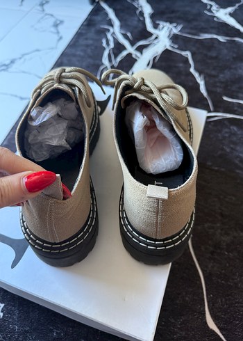 Bej Süet Kadın Günlük Oxford Ayakkabı - Görsel 3