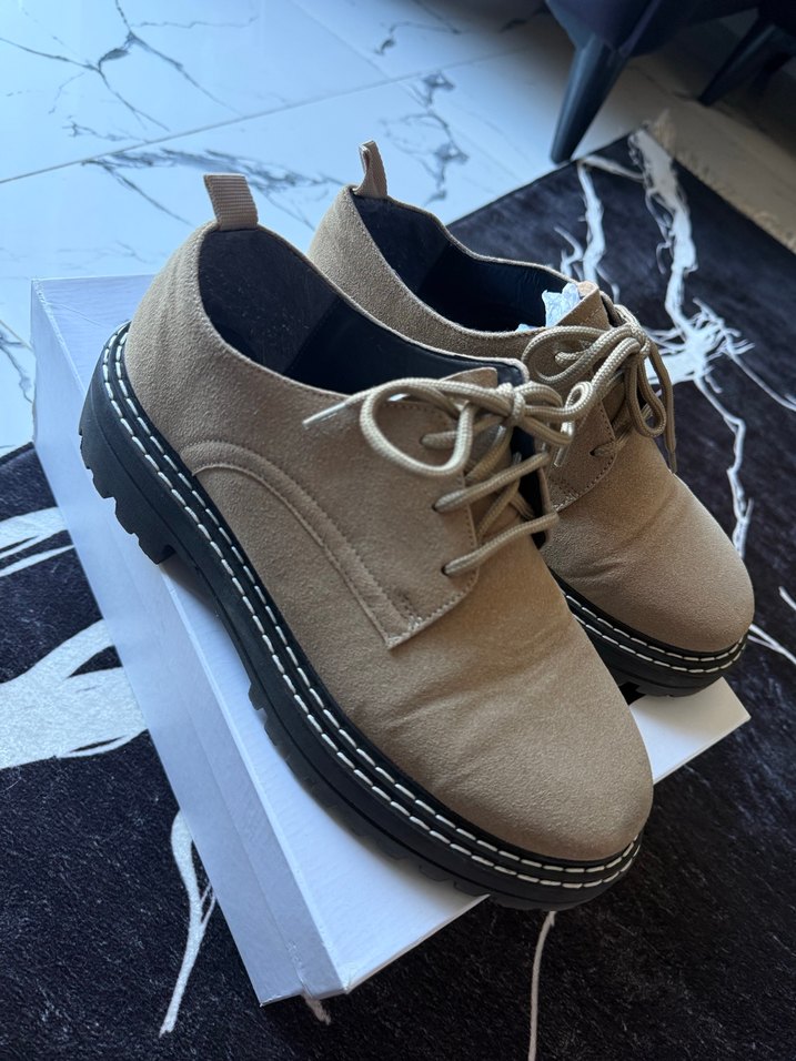 Bej Süet Kadın Günlük Oxford Ayakkabı - Görsel 2