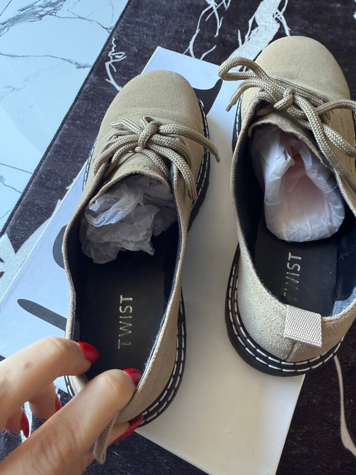 Bej Süet Kadın Günlük Oxford Ayakkabı - Görsel 5