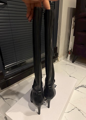 Siyah Deri Dizüstü Topuklu Kadın Çizme - Görsel 7
