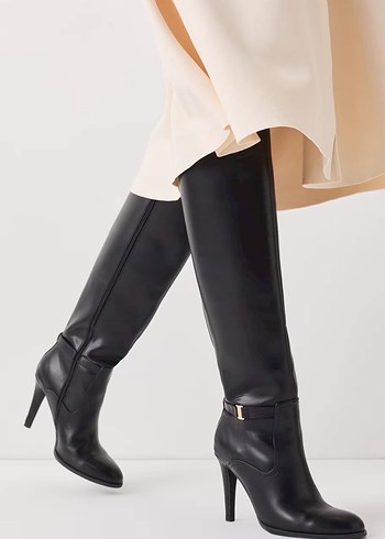 Siyah Deri Dizüstü Topuklu Kadın Çizme - Görsel 2