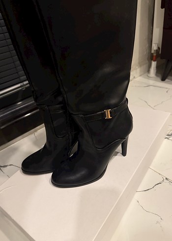 Siyah Deri Dizüstü Topuklu Kadın Çizme - Görsel 10