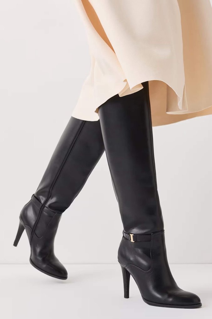 Siyah Deri Dizüstü Topuklu Kadın Çizme - Görsel 2