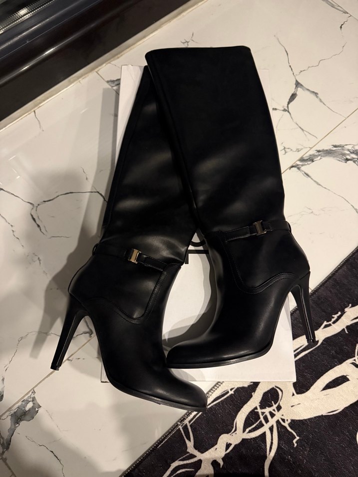 Siyah Deri Dizüstü Topuklu Kadın Çizme - Görsel 3