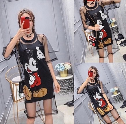 Tül mickey detaylı ikili takım