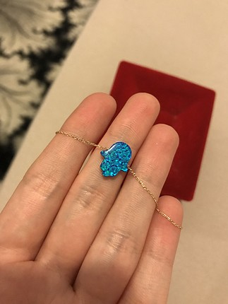 Diğer Altın opal taşlı Mavi fatma ana eli kolye