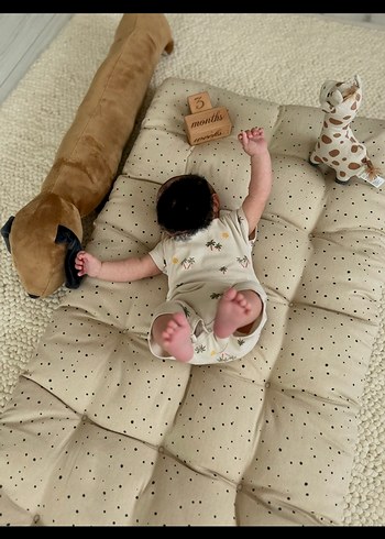 Bej Puantiyeli Keten Çocuk Minderi - Görsel 4