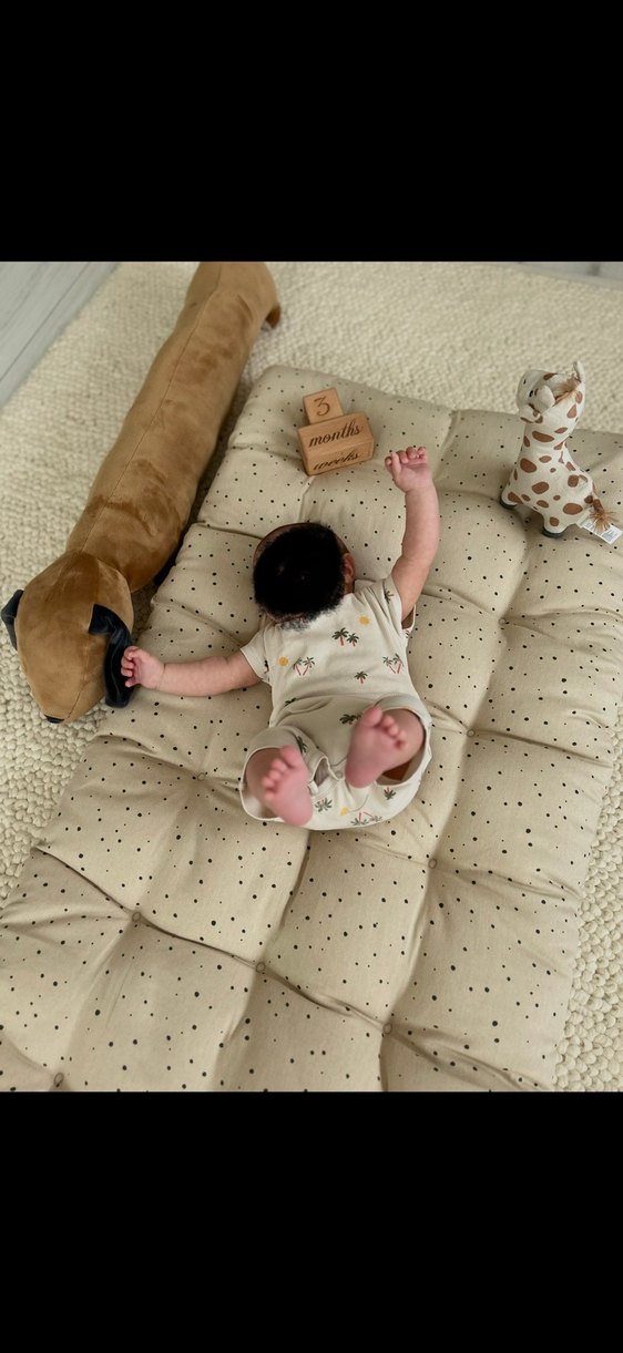 Bej Puantiyeli Keten Çocuk Minderi - Görsel 4