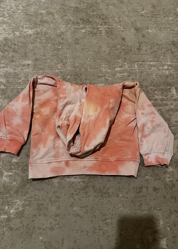 18-24 Ay Beden pembe Renk Kız Çocuk Kapüşonlu Batik Desenli Sweatshirt
