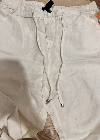 MANGO Beyaz Keten Midi Kadın Pantolon - Görsel 2