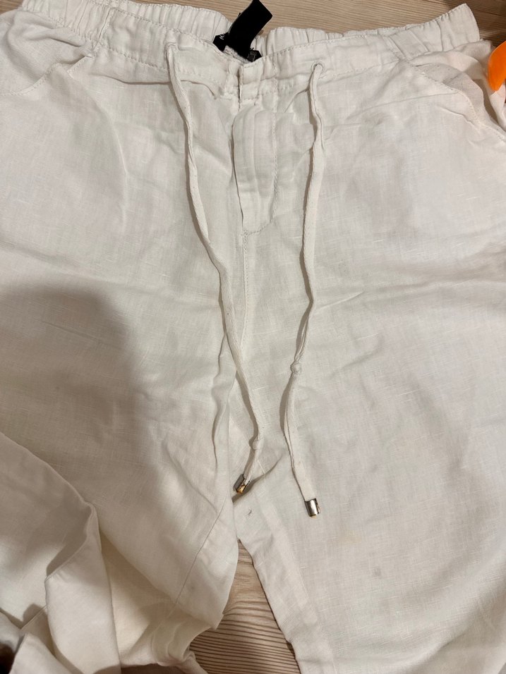 MANGO Beyaz Keten Midi Kadın Pantolon - Görsel 2