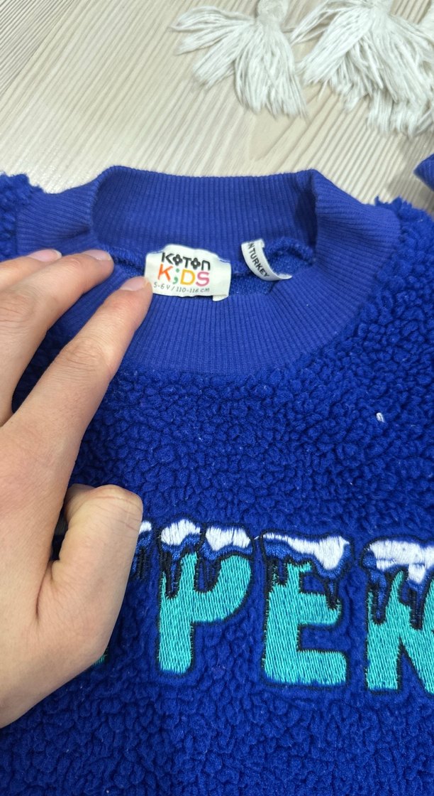 Erkek Çocuk Mavi Peluş Sweatshirt - Görsel 2