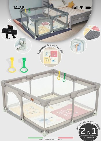 Gri Çok Fonksiyonlu Oyun Parkı ve Yatak - Görsel 3