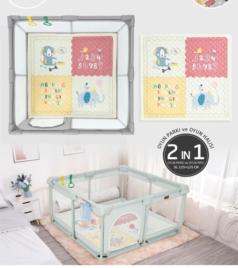 Gri Çok Fonksiyonlu Oyun Parkı ve Yatak - Görsel 2