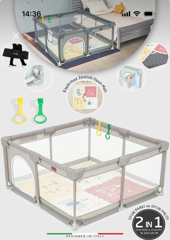 Gri Çok Fonksiyonlu Oyun Parkı ve Yatak - Görsel 3