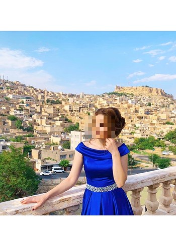 Parlak Mavi Drapeli Saten Uzun Abiye Elbise - Görsel 2