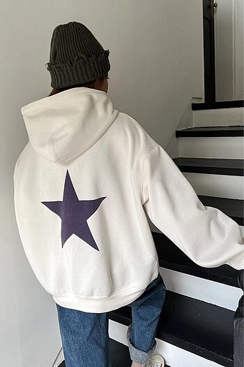 Trendyol & Milla Unisex Beyazyildiz Sirt Baskilı Oversize Sweatshirt