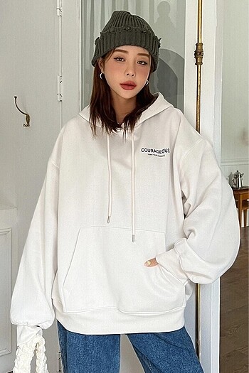 Unisex Beyazyildiz Sirt Baskilı Oversize Sweatshirt