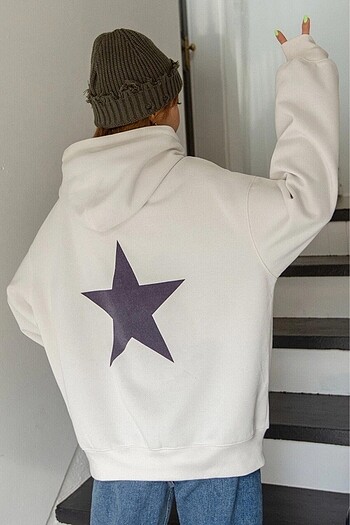 s Beden beyaz Renk Unisex Beyazyildiz Sirt Baskilı Oversize Sweatshirt