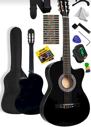 Siyah Klasik Gitar Seti ve Aksesuarları