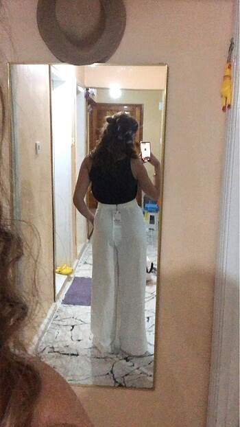Stradivarius Bol paça beyaz keten pantolon