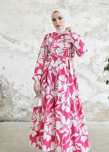 Zara Pembe Çiçekli Uzun Bohem Elbise