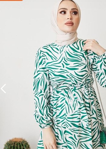 Diger Yeşil Zebra Desenli Uzun Elbise