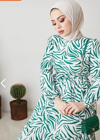Diğer Diger Yeşil Zebra Desenli Uzun Bohem Elbise