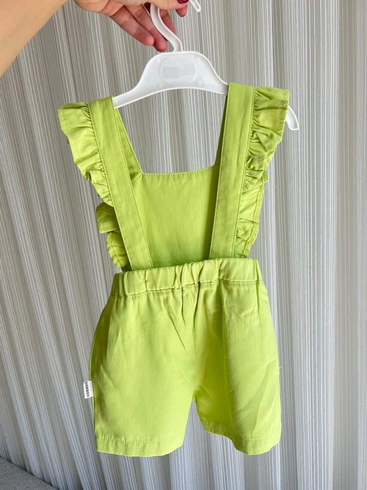 Kız Çocuk Fırfırlı Yeşil Salopet - Görsel 2