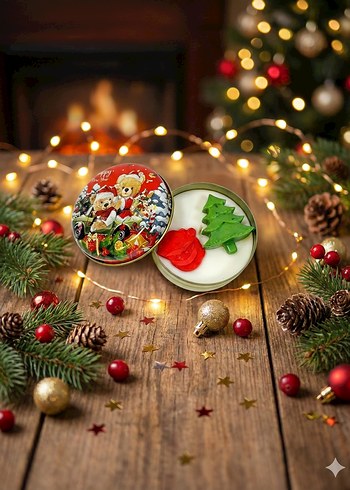 Renkli Noel Temalı Mum Kutusu parafinsiz soya vax kullanılmıştır - Görsel 3