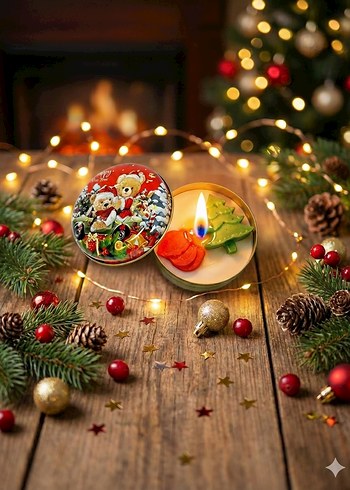 Renkli Noel Temalı Mum Kutusu parafinsiz soya vax kullanılmıştır - Görsel 2