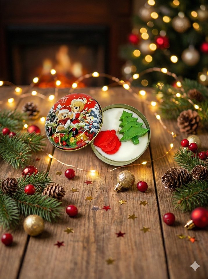 Renkli Noel Temalı Mum Kutusu parafinsiz soya vax kullanılmıştır - Görsel 3