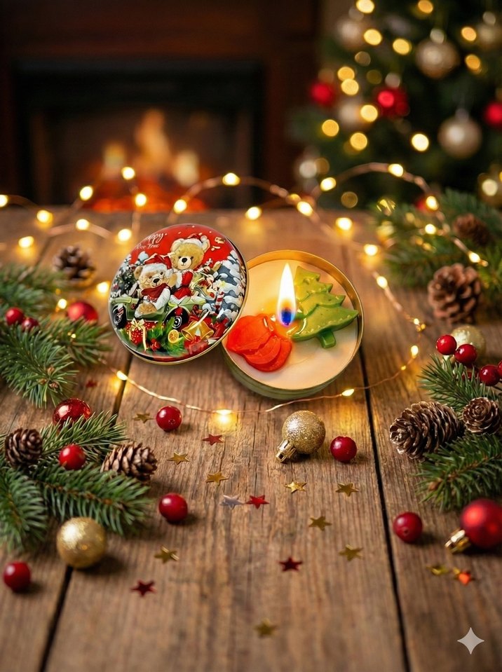 Renkli Noel Temalı Mum Kutusu parafinsiz soya vax kullanılmıştır - Görsel 2