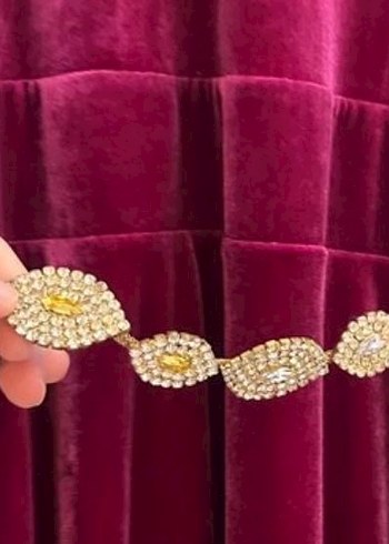 Bordo Uzun Kollu Yüksek Yakalı Kadın Abiye Pınar şems marka - Görsel 4