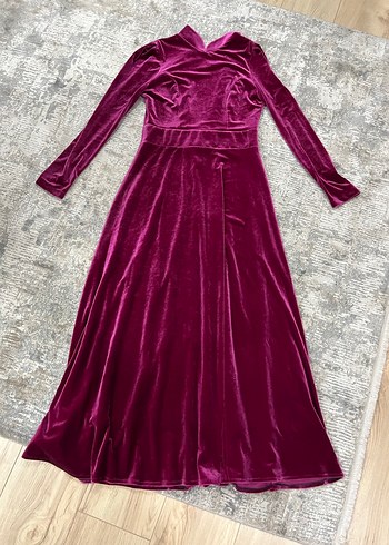 Bordo Uzun Kollu Yüksek Yakalı Kadın Abiye Pınar şems marka - Görsel 3