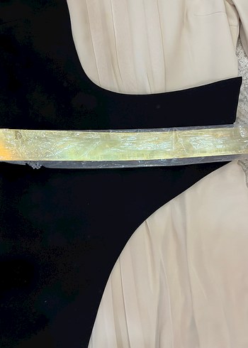 CENGİZ AKTÜRK MARKA Drapeli Siyah-Bej Uzun Elbise - Görsel 5