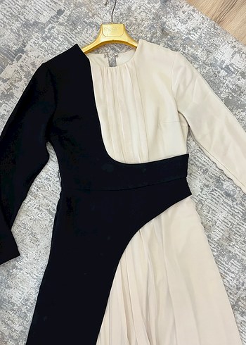 CENGİZ AKTÜRK MARKA Drapeli Siyah-Bej Uzun Elbise - Görsel 8