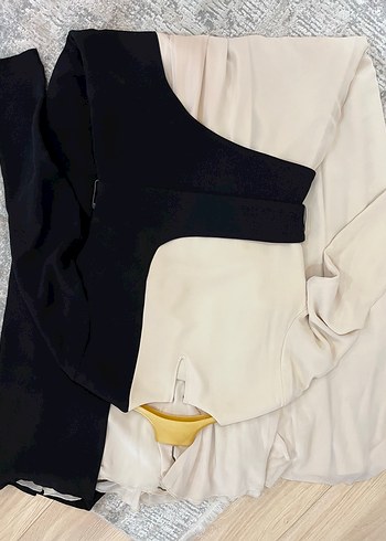 CENGİZ AKTÜRK MARKA Drapeli Siyah-Bej Uzun Elbise - Görsel 10