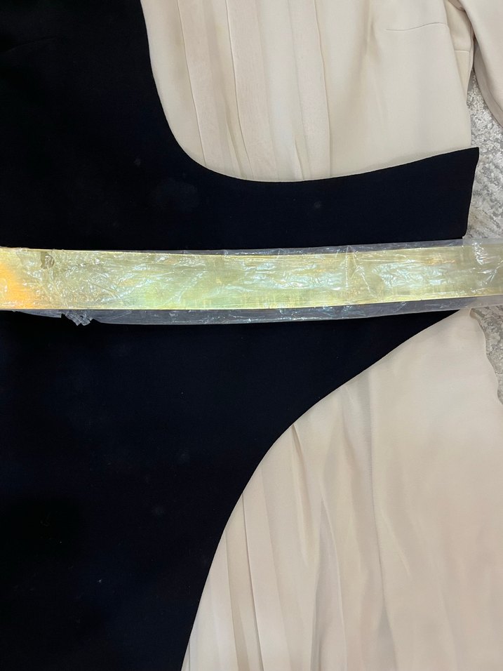 CENGİZ AKTÜRK MARKA Drapeli Siyah-Bej Uzun Elbise - Görsel 5