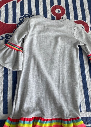 Kız Çocuk Gri Kısa Kollu Fırfırlı Elbise - Görsel 2