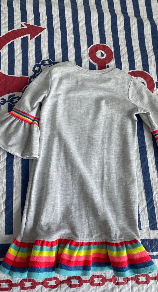 Kız Çocuk Gri Kısa Kollu Fırfırlı Elbise - Görsel 2