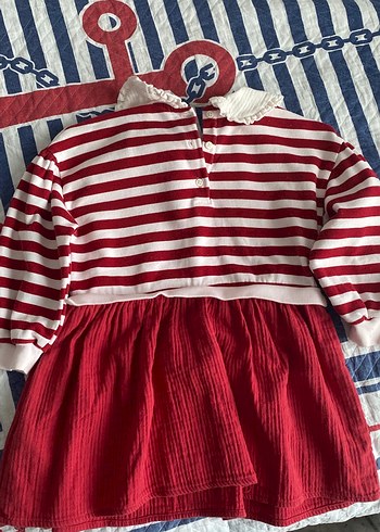 Kız Çocuk Kırmızı Çizgili Fırfırlı Elbise - Görsel 2