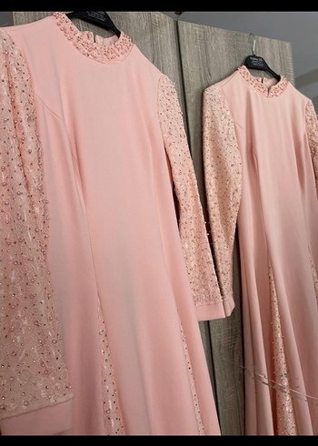 Pembe Nakışlı Uzun Kollu Kadın Abiye - Görsel 6
