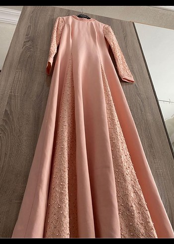 Pembe Nakışlı Uzun Kollu Kadın Abiye - Görsel 4