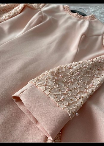 Pembe Nakışlı Uzun Kollu Kadın Abiye - Görsel 7