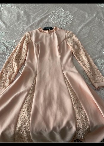 Pembe Nakışlı Uzun Kollu Kadın Abiye - Görsel 2